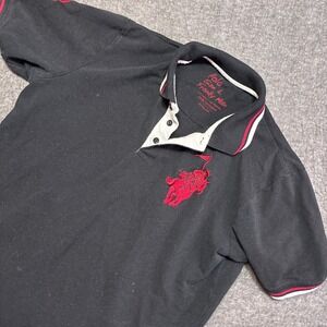 Franky Max Polo Shirt Mens Large Black Big Pony Embroidered Number 9